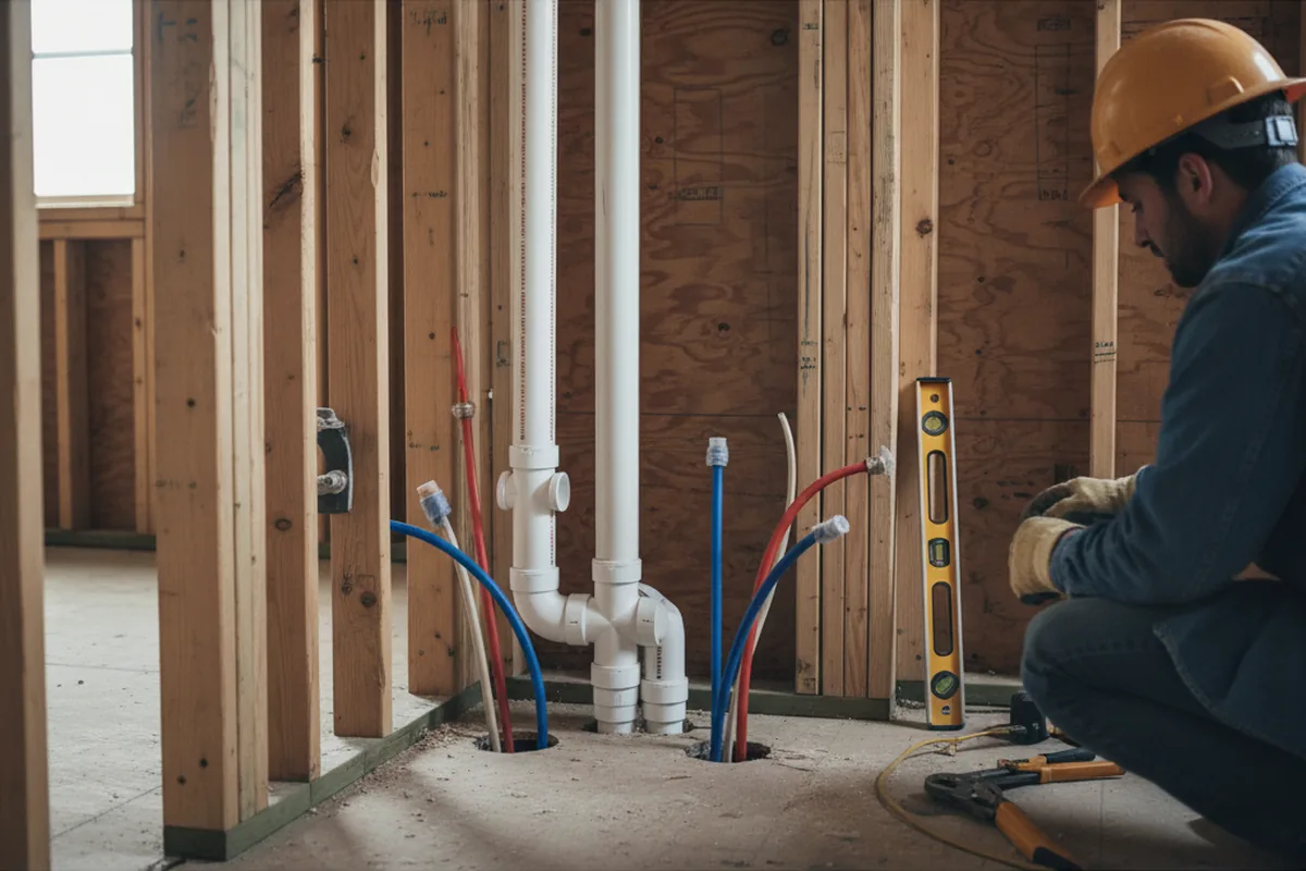 Drain and supply rough-in during Sump Pump Repair in Cannon