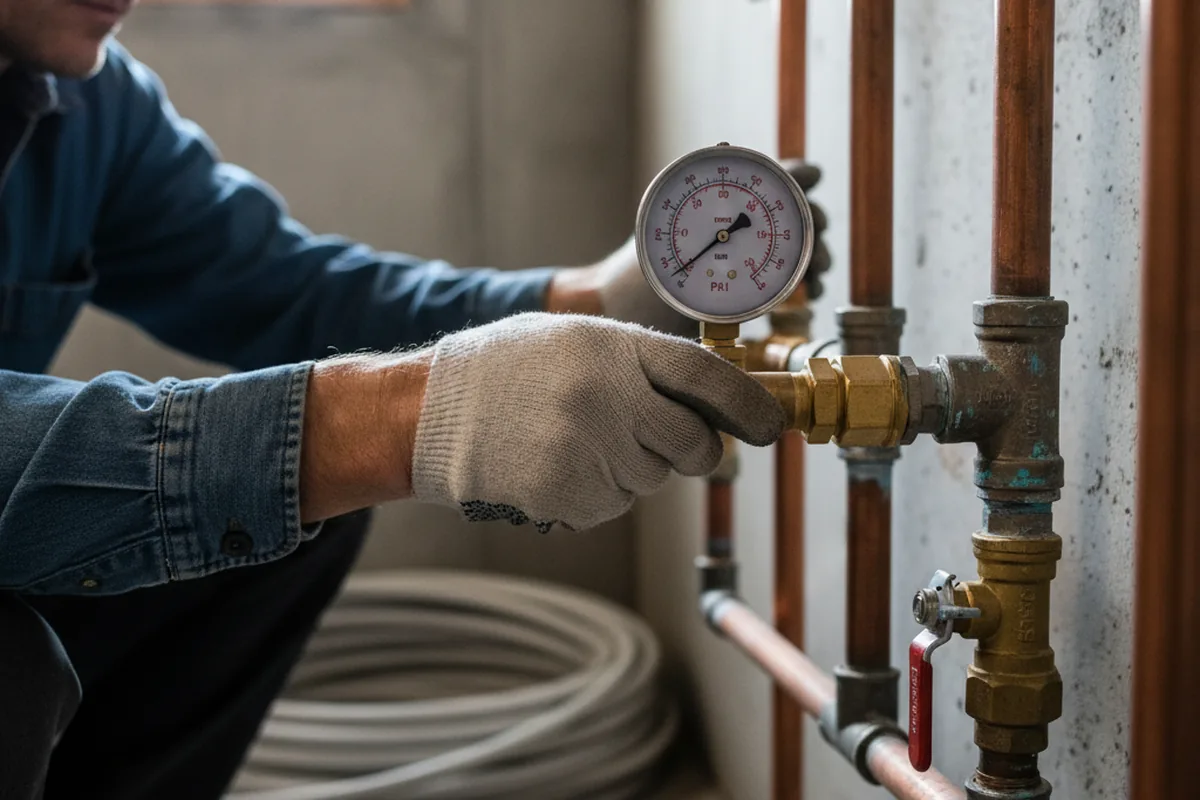 Pressure testing a repaired line during Water Line Repair in Cannon